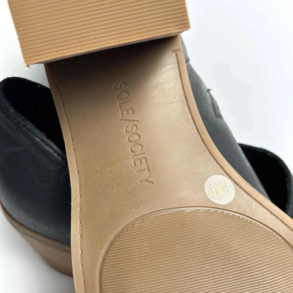 Sole Society NWOT Ramilia Black Leather Block Heel‎ Open Toe Shoe Women 9.5